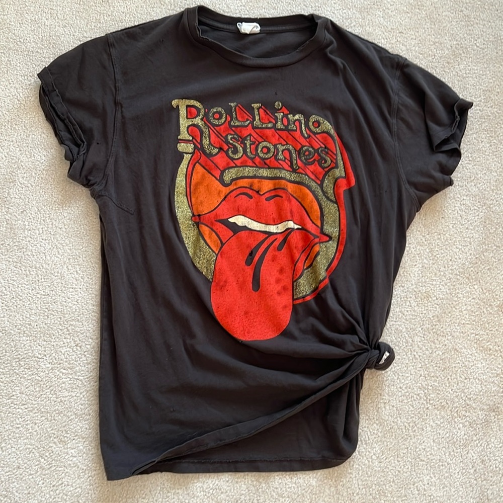 Madeworn Black Oversized Distressed The Rolling Stones Rocker T Shirt Sz Medium